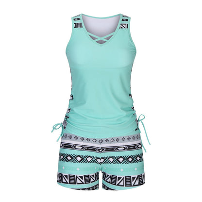 Damen Tankini-Set mit Bauchkontrolle & integriertem BH – Figurschmeichelnder Boho-Badeanzug mit Shorts