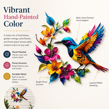 Wandbild "Kolibri in voller Blüte" aus Metall