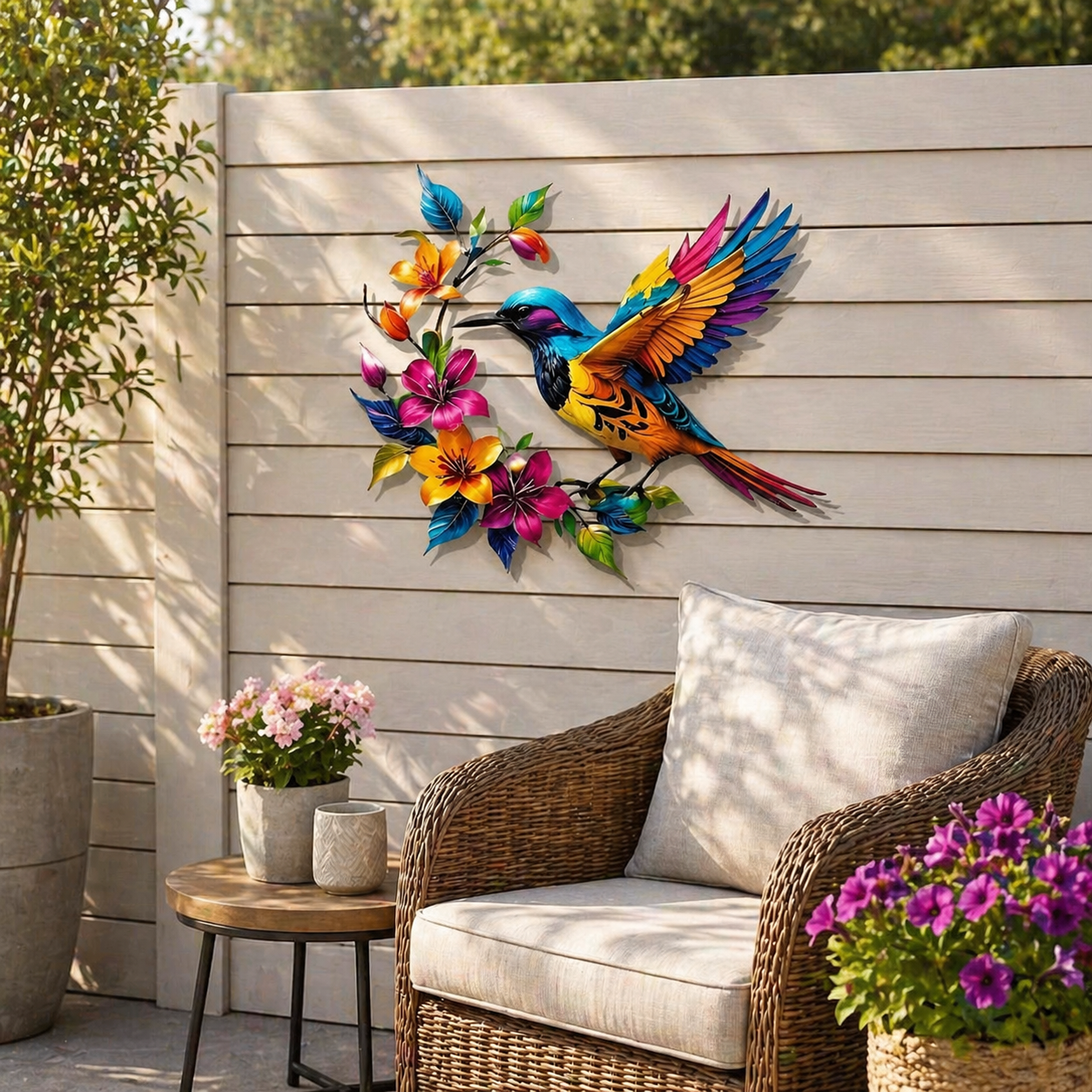 Wandbild "Kolibri in voller Blüte" aus Metall
