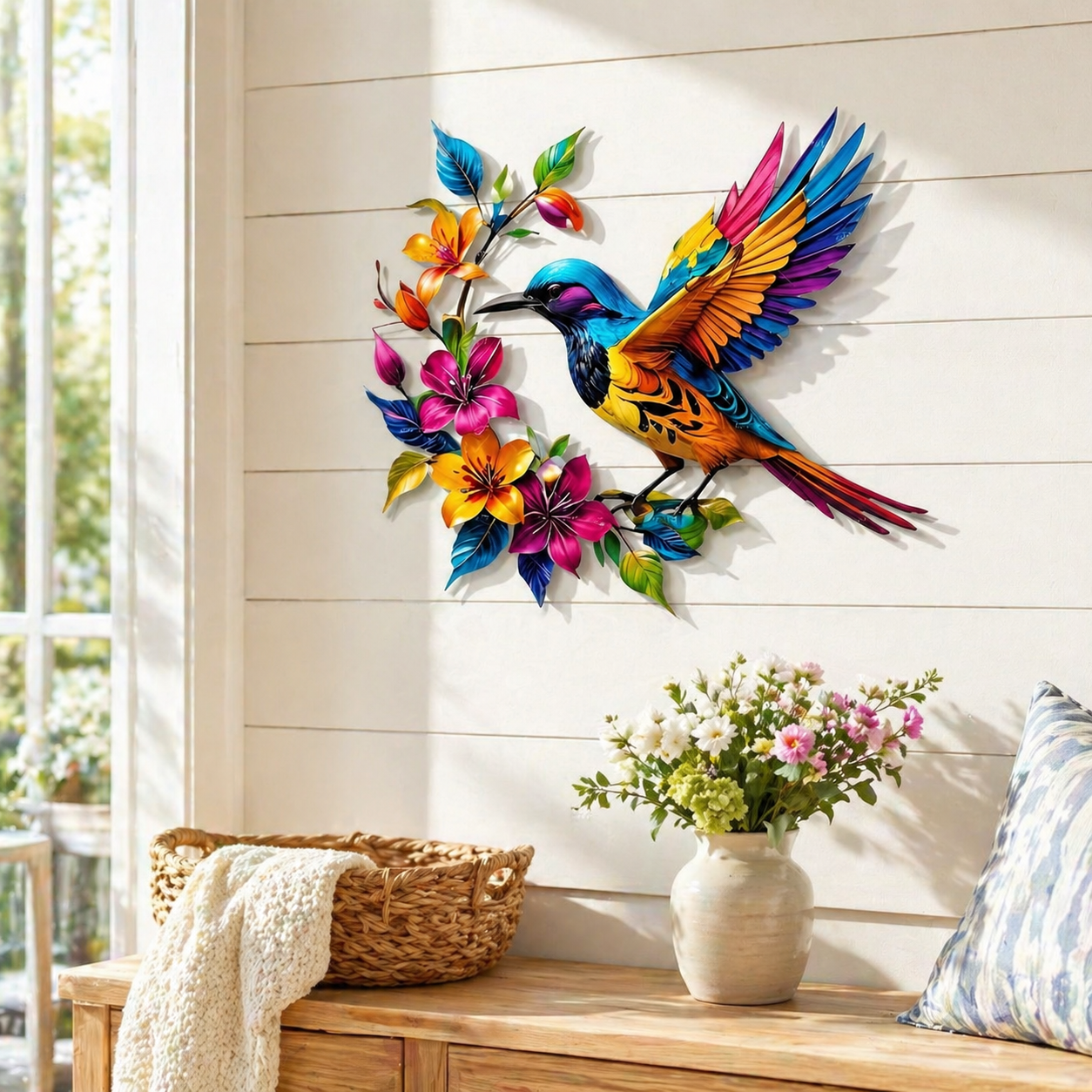 Wandbild "Kolibri in voller Blüte" aus Metall