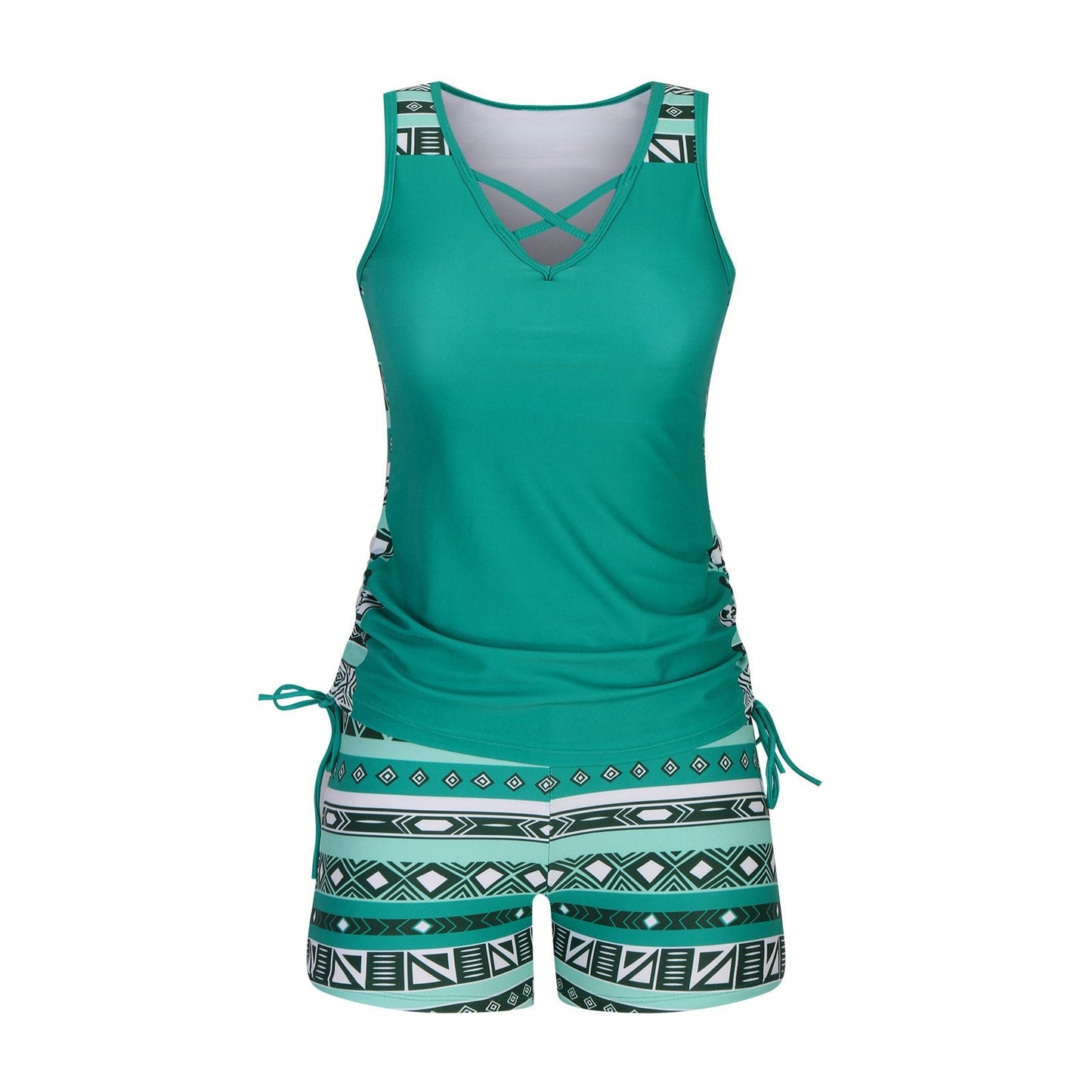 Damen Tankini-Set mit Bauchkontrolle & integriertem BH – Figurschmeichelnder Boho-Badeanzug mit Shorts