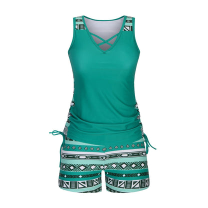 Damen Tankini-Set mit Bauchkontrolle & integriertem BH – Figurschmeichelnder Boho-Badeanzug mit Shorts